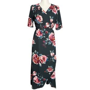 Everly Wrap Dress Navy with Pink Floral Women’s Size Medium